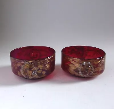 Buy Antique Venetian Salviati Cranberry Glass Cherub Bowls. Italy Copper Aventurine • 60£