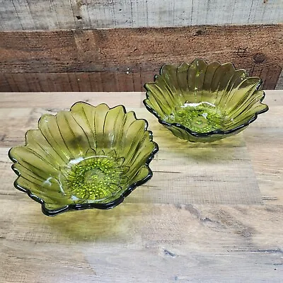 Buy Set Of 2 Vintage Indiana Glass / Anchor Hocking Avocado Green 7  Sunflower Bowls • 17.57£