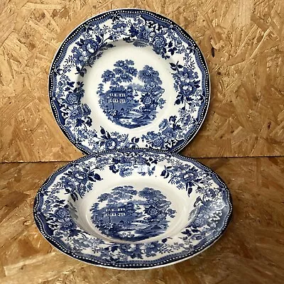 Buy 2 X ALFRED MEAKIN TONQUIN Blue & White Rimmed Soup Pasta Bowl 23cm • 11.99£