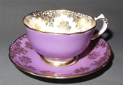 Buy Paragon China Coffee Cup & Saucer Purple & Gold HM Queen Mary 1939-49 • 19.99£