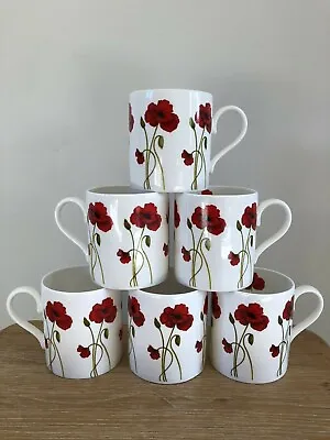 Buy 6 Poppy Flower Mugs Fine Bone China Mugs Poppy Stem Coffee Mugs (Balmoral) • 22.99£