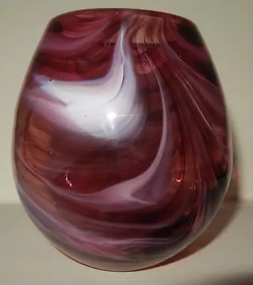 Buy Vintage Mdina Signed Hand Blown Pink Glass Spiral Swirled Round Vase • 12.90£