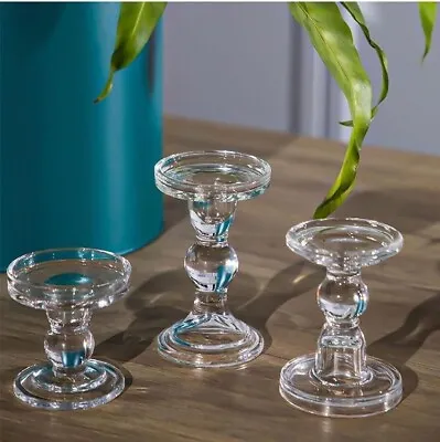 Buy Glass Pillar & Dinner Candle Holders Small Medium Large Wedding Table & Decor • 3.45£