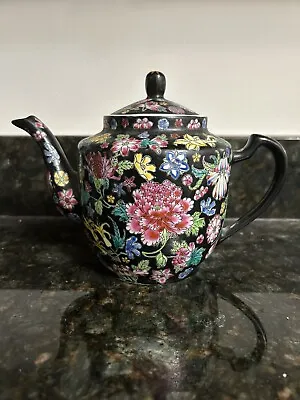 Buy Vintage  Chinese  Black W/Multi-color Floral Design Porcelain Teapot • 37.80£