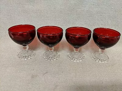 Buy 4 Vintage Anchor Hocking Bubble Foot Ruby Red Liqueur Cocktail Goblets • 38.43£