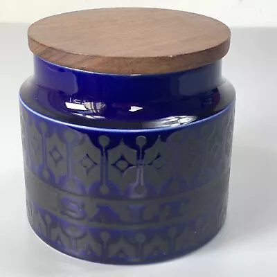 Buy Hornsea Heirloom Salt Jar Container 4.5in Midnight Blue Ceramic Salt Wooden Lid • 39.99£