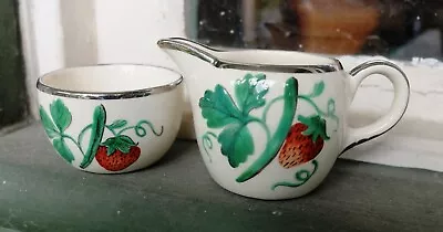 Buy Vintage Gray's Pottery Lusterware Mini Creamer & Sugar Hand Painted Strawberries • 23.65£