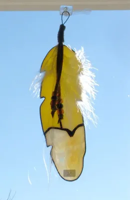 Buy 9  L Stained Glass EAGLE FEATHER Suncatcher For Window Handmade In USA #20 • 25.25£