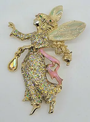 Buy KIRKS FOLLY Aurora Borealis Glitter Fairy Angel With Lantern Vintage Pin Brooch • 46.03£