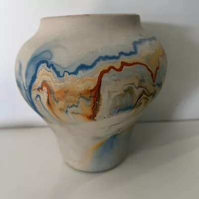Buy Nemadji USA Pottery Swirl Print Vase Made In USA Vintage Blue Orange! • 24£