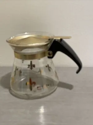 Buy Vintage Pyrex 4” Glass Coffee Pot Gold Fleur De Lis Lid Mid-Century • 24.01£