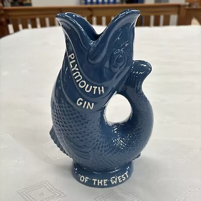 Buy Vintage Dartmouth Plymouth Gin Gluggle Jug- Teal Blue Pottery Glug Gurgle Fish • 22£