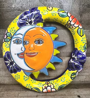Buy Eclipse Sun Moon Mexican Talavera Wall Art 9” Hand Painted Ceramic VGC Authentic • 28.81£