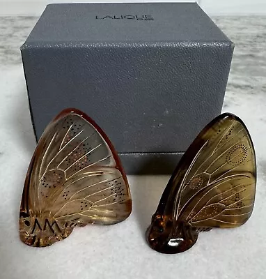 Buy Lalique France Papillion Amber Art Glass Butterfly’s Figurine Set • 230.17£