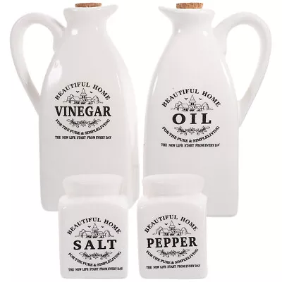 Buy Ceramic Oil & Vinegar Dispenser Set With Salt & Pepper Pots • 24.99£