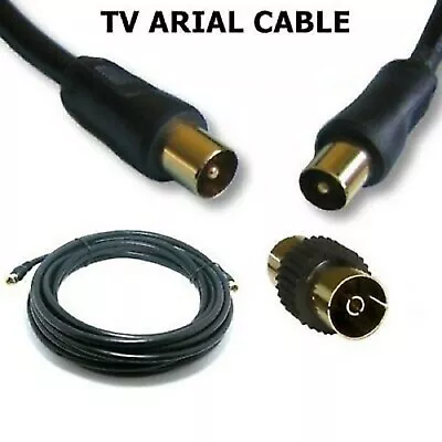 Buy Coaxial Tv Arial Lead Cable Male To Male & Adapter/coupler 1m,1.8m,3m,5m,10m&20m • 1.79£