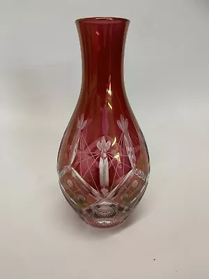 Buy Antique Bohemian Cranberry Cut Glass Vase • 22.40£