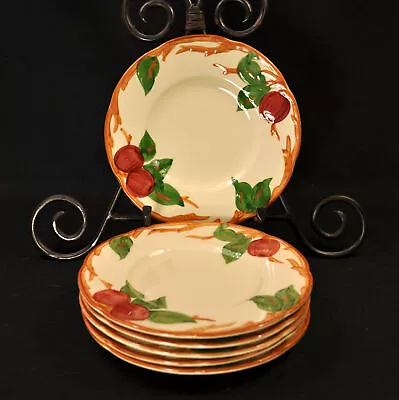 Buy Franciscan Apple 6 Dessert Plates 6 3/8  Embossed Red Green Brown 1949-1953 USA • 53.06£