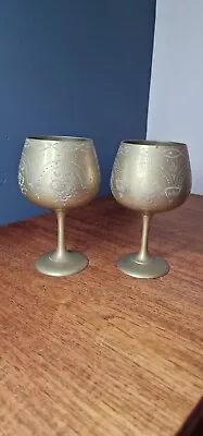Buy 2 Vintage Metal Goblets Wine Drinking Vessels Engraved Rustic Classic Home Decor • 17£