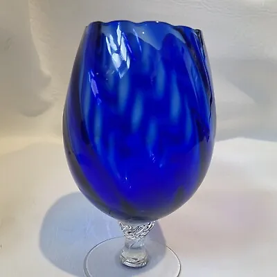 Buy Vintage Cobalt Blue Glass With A Clear Glass Spiral Stem Decorative Glass • 8.95£