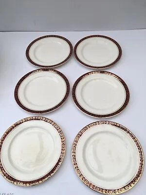 Buy Alfred Meakin Vintage Maroon Edged With Gold Pattern Side Plates X6 • 50£