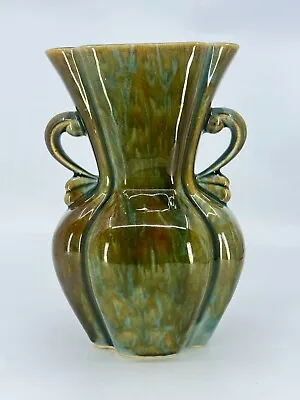 Buy 1960s USA Pottery Mid-Century Modern Green Drip Two-Handled Vase 9  #504 Vintage • 66.06£