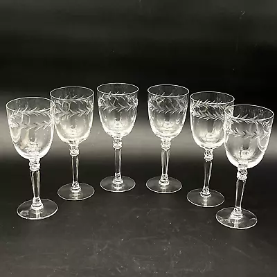 Buy Fostoria Holly Clear Water Goblets Etched Laurel Clear Cut Stem Set Of 6 EUC NM • 53.77£