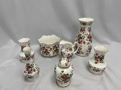 Buy Vintage Fenton Bone China Set Of 7 Vases, Floral Rose Decor • 35.99£