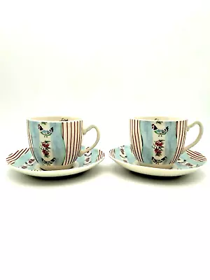 Buy Johnson Bros Cup & Saucer Farmhouse Ehie Silky Stripe Tea Set X2 Blue/red • 11.98£