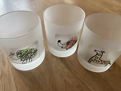Buy M&S Vintage Frosted Glass Tumblers X3 Inc Animal Sketches;Giraffe/Hedgehog/Sheep • 2.99£