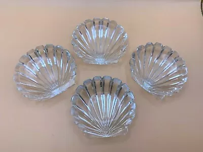 Buy Antique Lot Of 4 Matching Glass Crystal Individual Salts Clear Scallop Shell • 36.05£