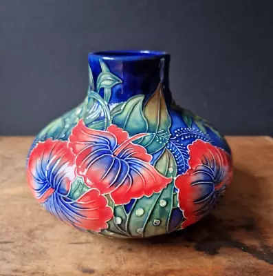 Buy Vintage Old Tupton Ware Large Decorative Vase Blue Red Floral Hibiscus Pattern • 45£