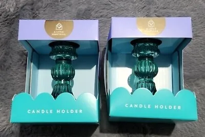 Buy A Little Something Green/Blue Glass Candle Holders X 2 New Boxed Free P&P • 12.99£