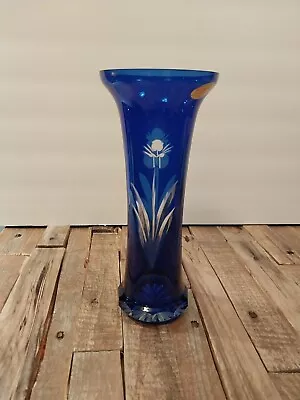 Buy Vintage Badash Cobalt Blue Hand Cut To Clear Crystal Vase Bohemian Russian • 61.63£