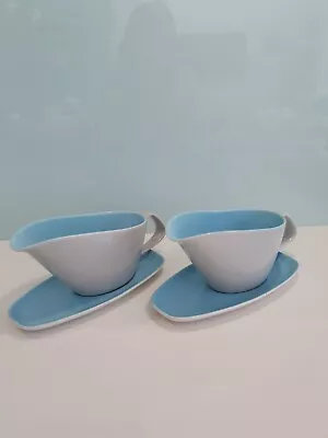 Buy 2 Poole Pottery Twin-Tone Skyblue/Grey Gravy Jugs & Stands Dishwasher/ OvenProof • 0.99£