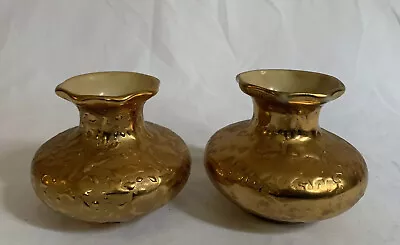Buy Vintage Park Ave China 3” Weeping Gold 22 KT Gold Made In USA Vase Set Of 2 -C07 • 40.34£