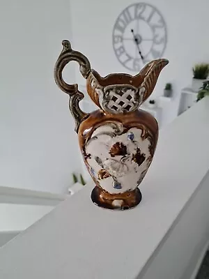 Buy Antique Ornate Majolica Reticulated Diamond Flower Pitcher Jug Vase • 30£
