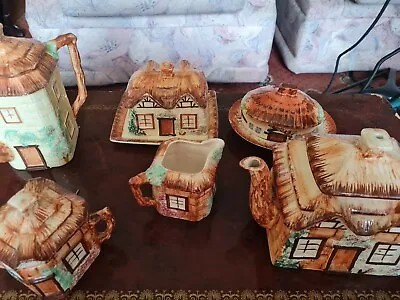 Buy 6x Piece Keele St Pottery Cottage Teapot Sugar Bowl Milk Jug Cheese/butter Dish • 49.99£