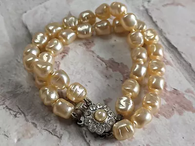 Buy Vintage 1950's Double Strand Hand Tied Faux Champagne Pearl Bracelet • 5.99£