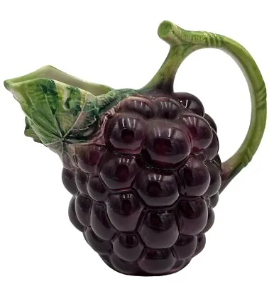 Buy Vintage Pitcher Majolica Purple Grape Made In Italy Vineyard Fruit Juice 8” • 22.72£