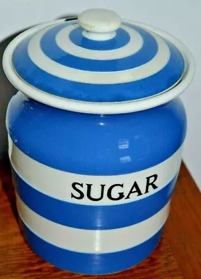 Buy T.g. Green Cornishware Sugar Jar Black Shield Vintage Retro Blue White Stripes • 32£