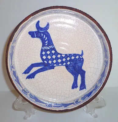 Buy Antique Folk Art Majolica Pottery Bowl Fantoni Leather Blue White Hand Painted • 660.19£