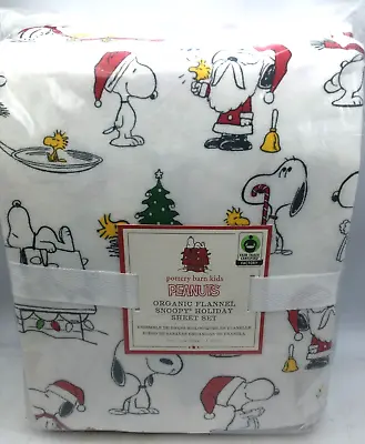 Buy Pottery Barn Kids Peanuts Snoopy Organic Flannel Holiday Twin Sheet Set NIP • 108.93£