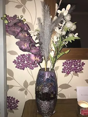 Buy Large Purple Crackle Glass Vase. With Or Without Faux Flowers • 12.50£