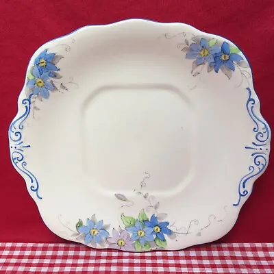 Buy Vintage SUTHERLAND CHINA, Hand Painted Blue Floral, Art Deco Cake Plate C.1936 • 4.99£