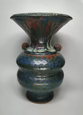 Buy Large Drip Glaze Art Pottery Vase Embossed Design Blue Green Red Signed • 118.12£