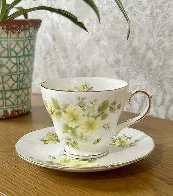 Buy Bone China Teacup & Saucer By Duchess Of England Yellow Primrose With Gold Trim • 12£