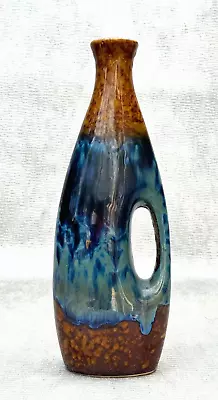 Buy French Pierrefonds Style Pitcher Handle Vase Cobalt Blue Turquoise Amber Brown • 36.59£