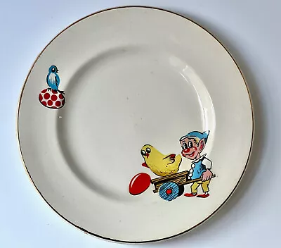 Buy Vintage Child's Nursery China Plate Norfolk Pottery C 1950's Elf With Chick/Egg • 5.50£