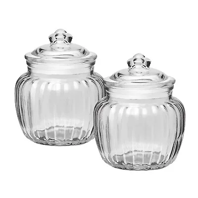 Buy Pot Storage Jars With Glass Lid, Set Of 2, 670 Ml Each, Transparent Air Tight • 9.99£